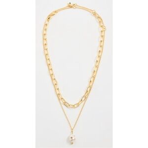 NEW MADEWELL Two-Pack Studded Freshwater Pearl Necklace Set Gold Woodrose